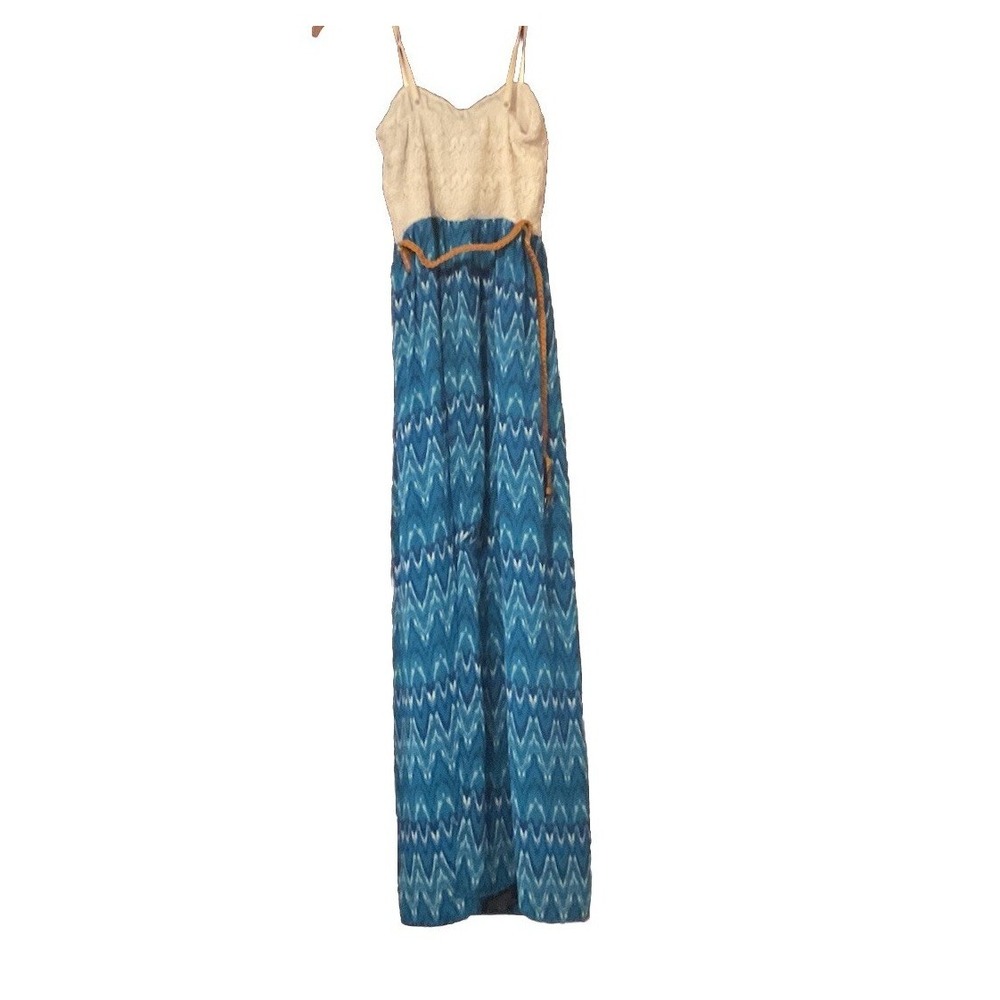 Lily Rose Maxi Dress Women Size S Blue Zig Zag Print Sleeveless - Picture 4 of 9
